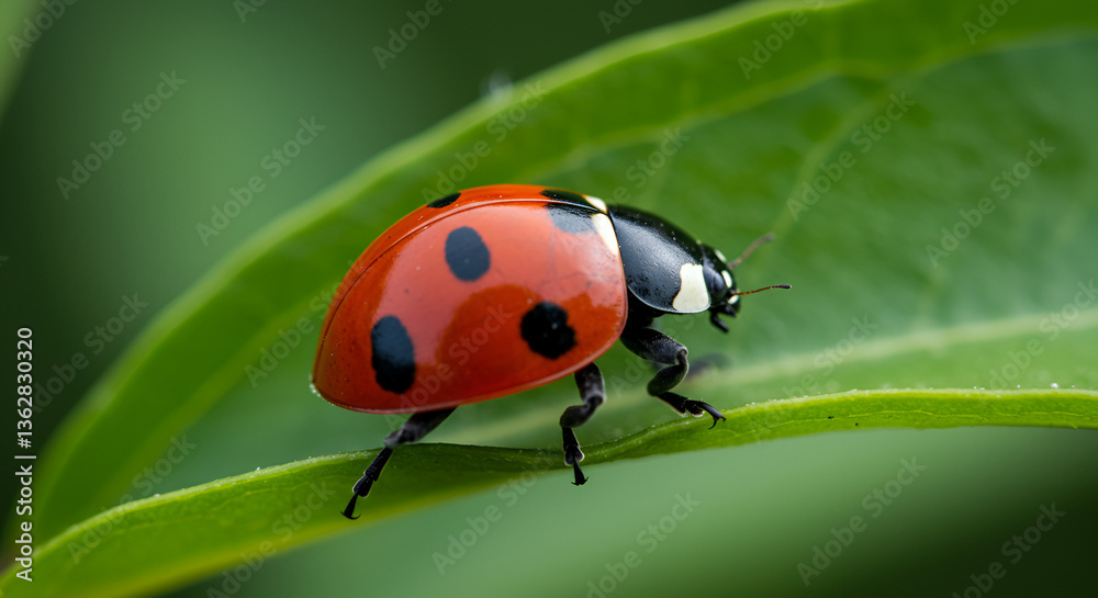Fototapeta premium macro image of a ladybug on leaf