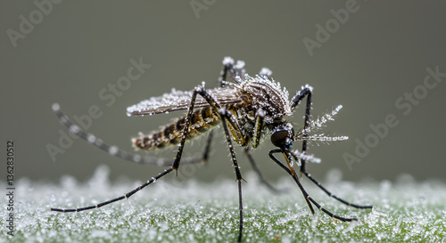 Macro image of a frozen mosquito