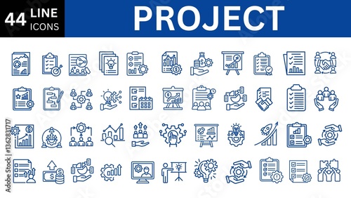 Project icon line editable icon set. 