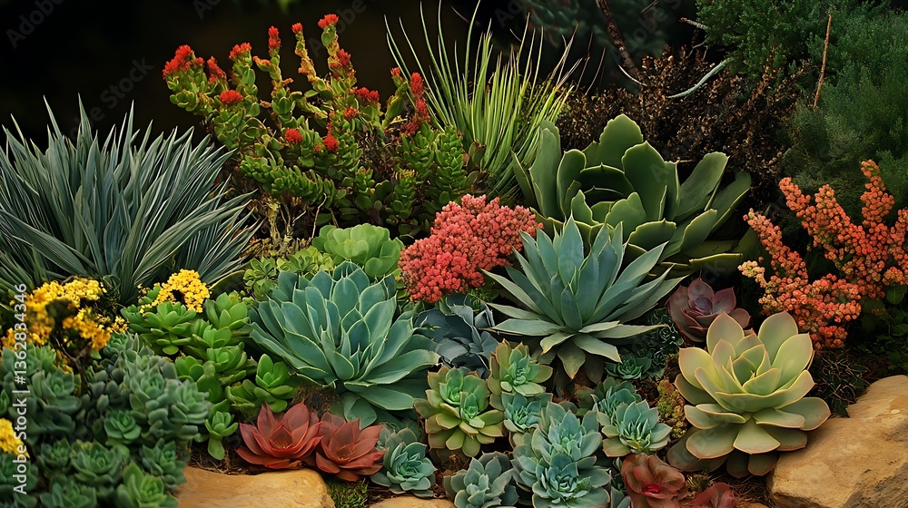 Fototapeta premium Vibrant Succulent Garden: A Lush Landscape Photography AI Generated