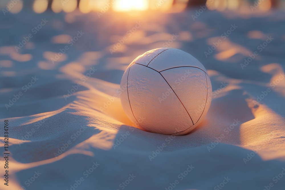 Fototapeta premium Beach Volleyball on Sandy Shore at Sunset Creating Warm Atmosphere and Soft Light Effects