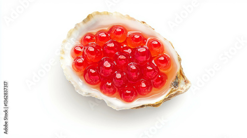 Gourmet delicacy of red caviar on oysters for elegant culinary presentation photo