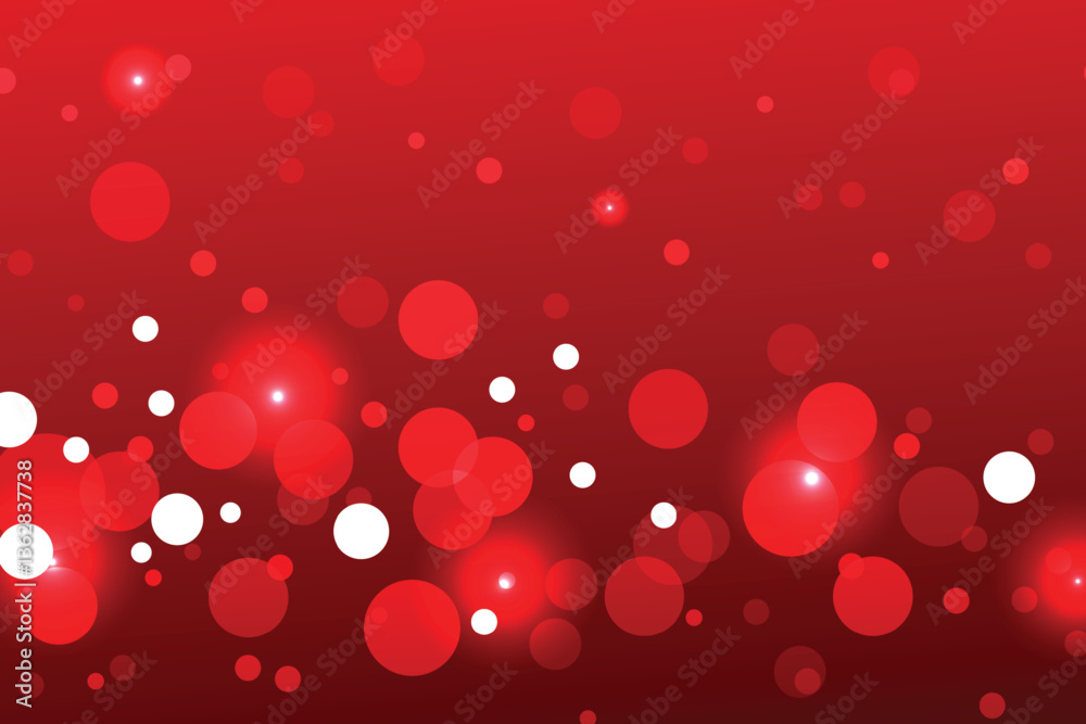Glowing red bokeh background with light particles and blurred circles for festive design.