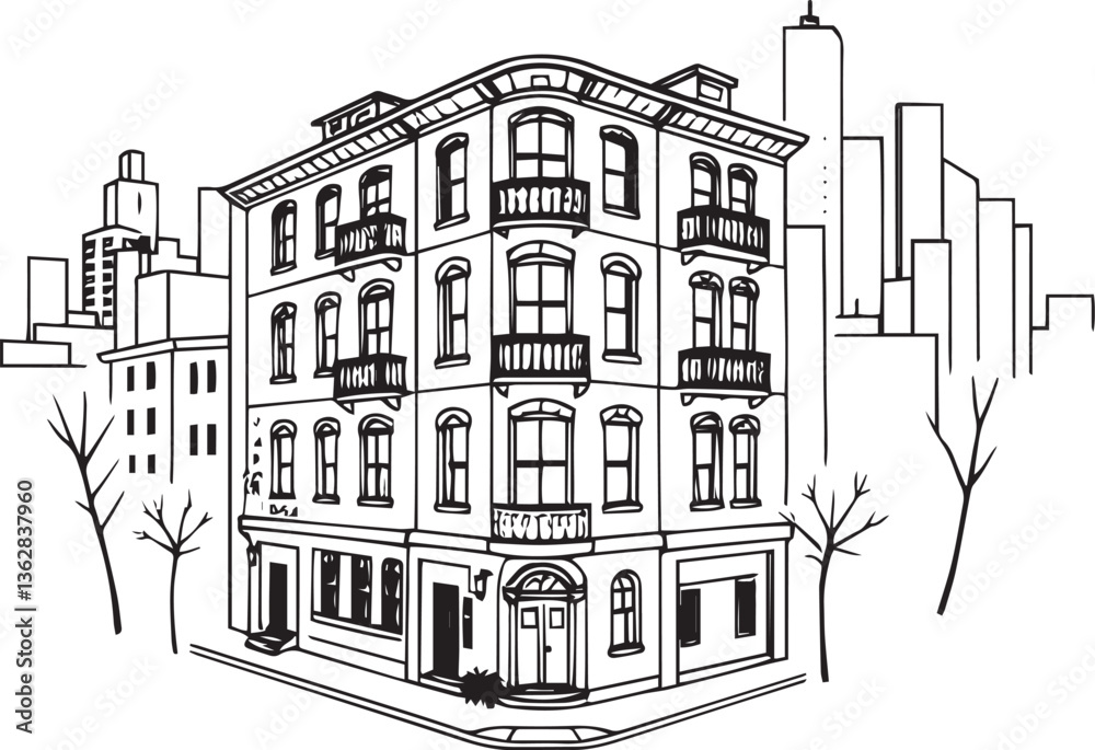 City building. Hand drawn vector illustration City building. Hand drawn vector illustration