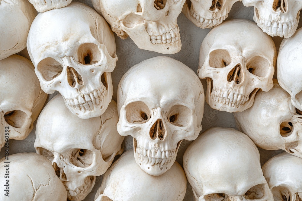 Naklejka premium Collection of white skulls displayed together in artistic arrangement showcasing intricate details and textures