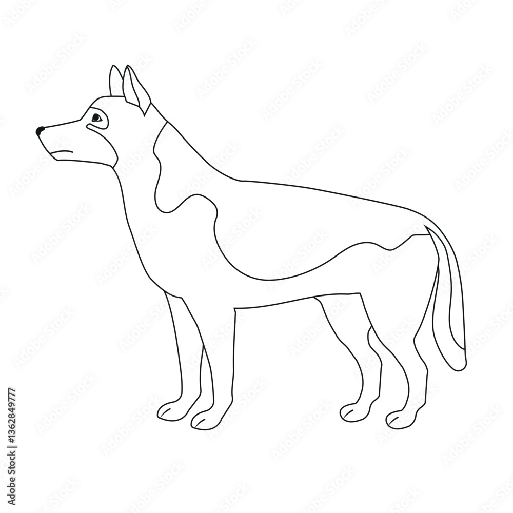 Obraz premium Vector flat hand drawn outline shepherd dog isolated on white background