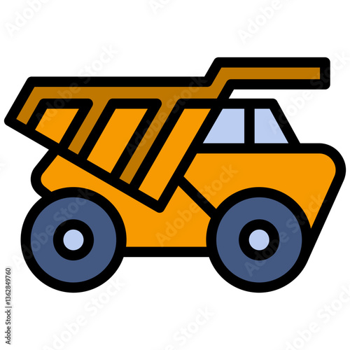 Dump Truck Outline Flat Design Icon - Heavy Machinery Outline Flat Design Icon