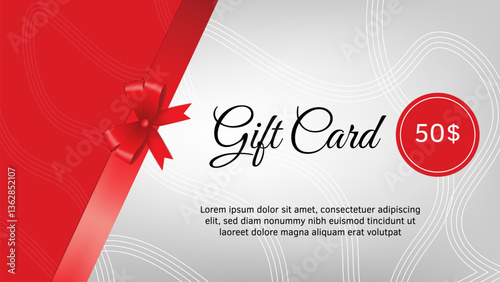 Gift voucher with bow. For poster, card, banner, discount, special offer, cover, menu, advertising. Vector illustration EPS10 

