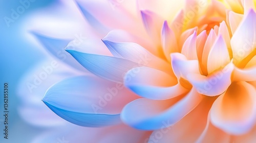 Delicate pastel-colored lotus flower petals radiating soft hues against a serene background