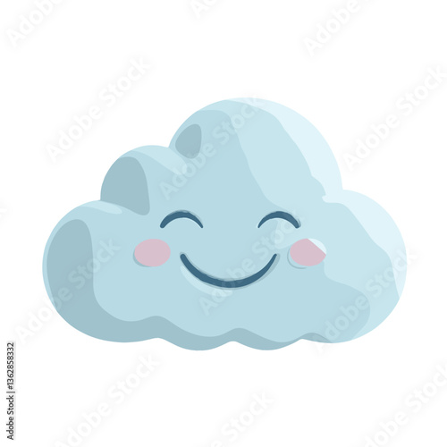 Cheerful cloud character with a smiling face and rosy cheeks in a soft blue design