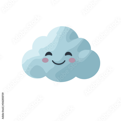 Happy cloud character with a smiling face and rosy cheeks in a soft blue design

