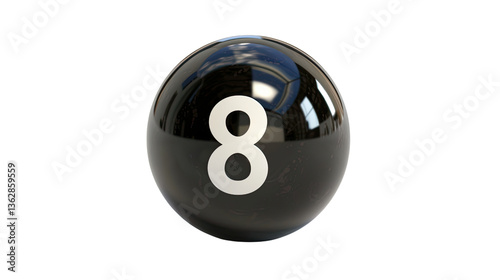 Mysterious Eight Ball: A glossy black eight ball, the harbinger of fate in a game of pool, sits in stark isolation, its number eight gleaming like a cryptic omen.