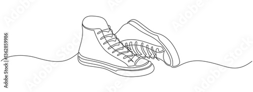 Continuous one line drawing of shoe. Simple shoes, sneaker line art vector illustration. Editable vector.