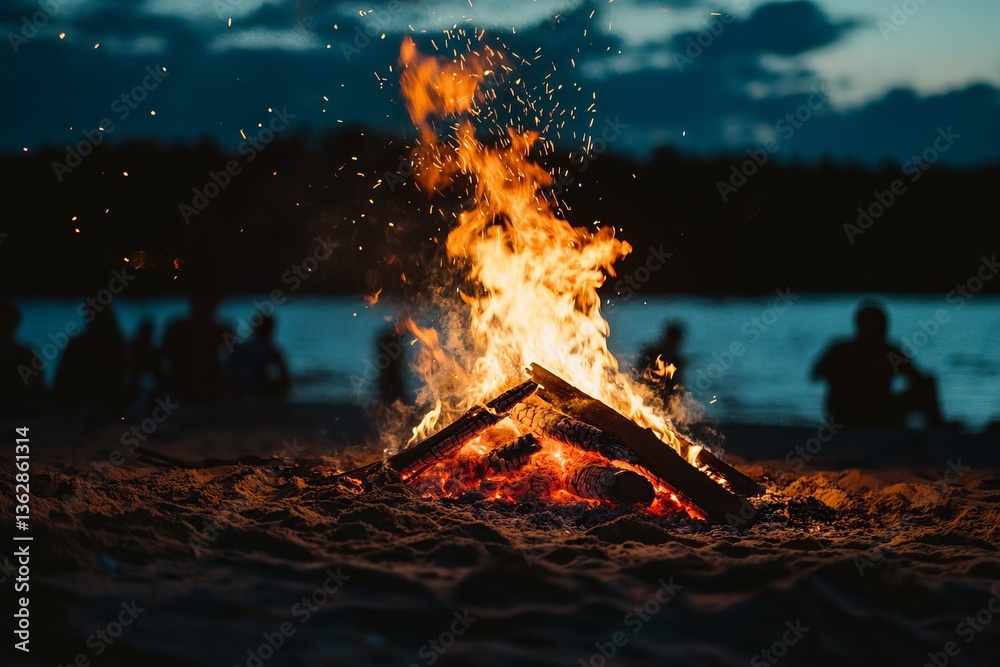 Fotografie bonfire on the beach at night with light