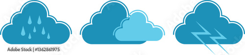 icon set for web, weather and climate, thunderstorm with sun and clouds