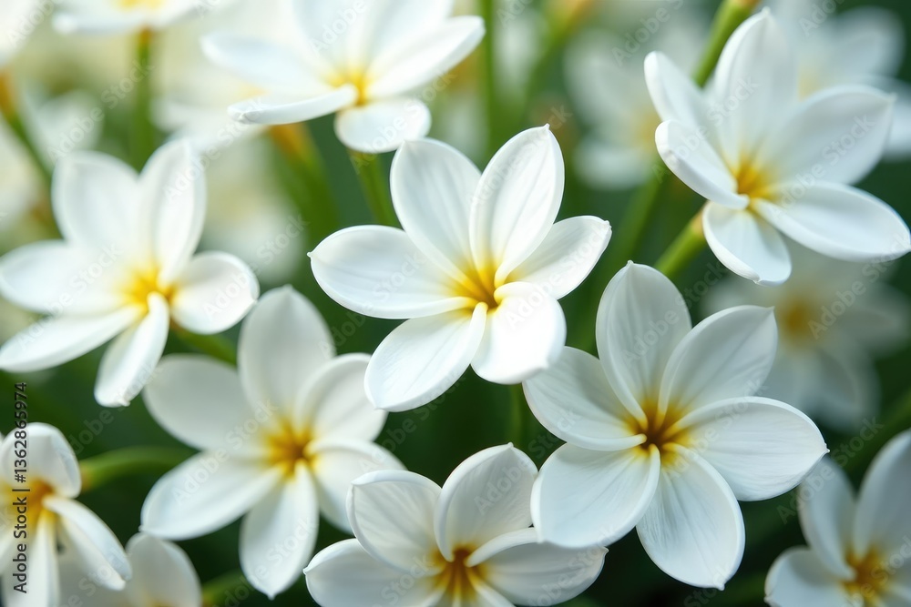 Obraz premium Close-up shot of pristine white flowers on seamless background, white petals, white flowers, white background