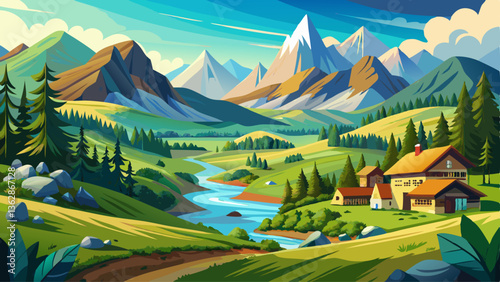 Idyllic mountainous landscape with lush valley