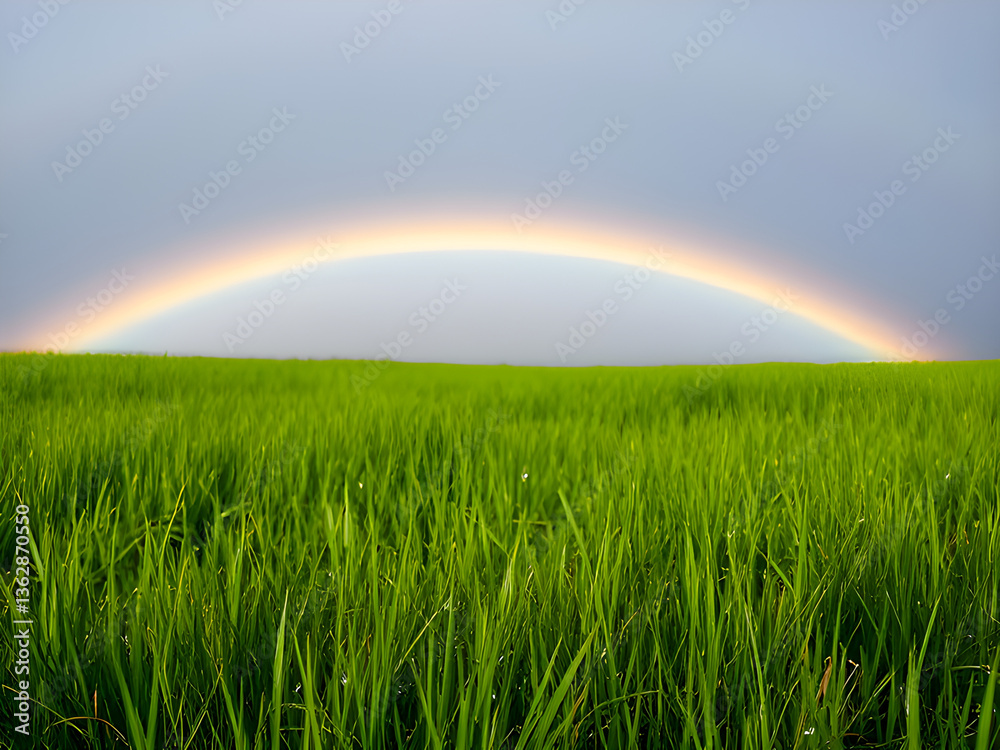 Naklejka premium rainbow over green field