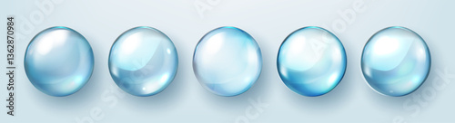 Water bubble, realistic  collagen oil or essence,  model isolated on transparent background. Vector  circle water drop icon