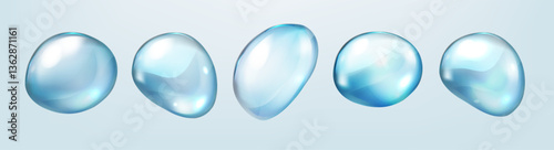 Water bubble, realistic  collagen oil or essence,  model isolated on transparent background. Vector  circle water drop icon