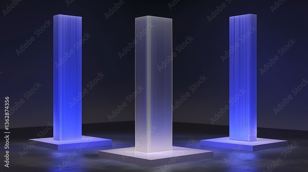 Abstract glass columns on platforms Abstract glass columns on platforms