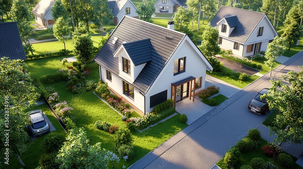 Renewable energy energy grid policy future Aerial view of a modern house surrounded by greenery and gardens. Renewable energy energy grid policy future Aerial view of a modern house surrounded by greenery and gardens.