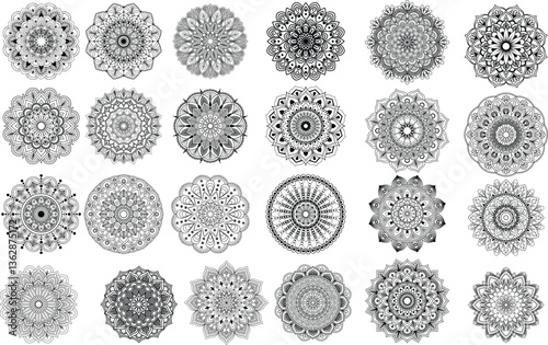 Circular pattern in the form of a mandala. Henna tatoo mandala set. Mehndi style. Decorative pattern in oriental style. Coloring book 