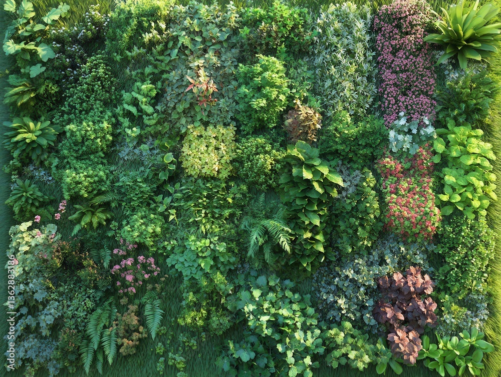 Lush Vertical Garden with Diverse Green Plants and Colorful Flowers Creating a Natural Wall for Urban Landscaping and Sustainable Design Lush Vertical Garden with Diverse Green Plants and Colorful Flowers Creating a Natural Wall for Urban Landscaping and Sustainable Design
