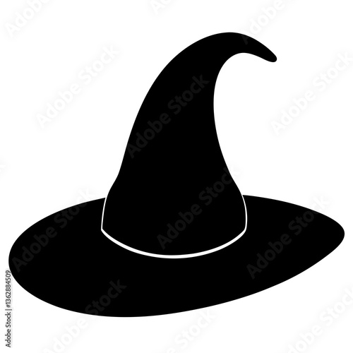 Halloween black witch hat with retro vintage style, isolated on white background as a classic fashion accessory for men