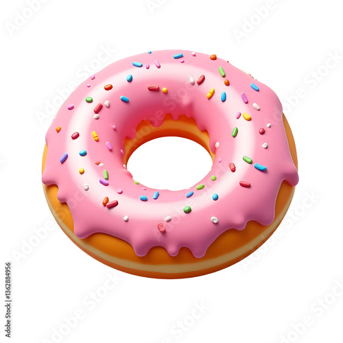 Pink Frosting Donut with Colorful Sprinkles Isolated on Transparent Background