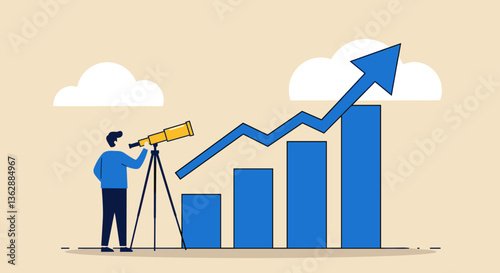 Man using telescope to watch business growth.