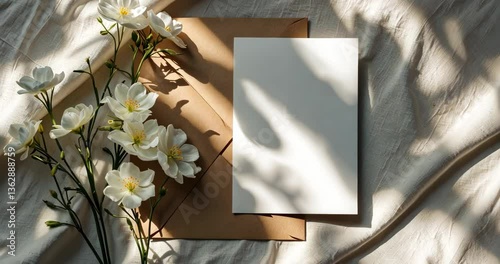 Blank paper card, mockup of a postcard with space for text, an aesthetic floral greeting postcard template.