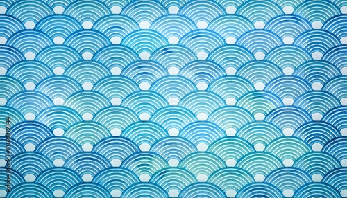 水彩風の青海波模様
