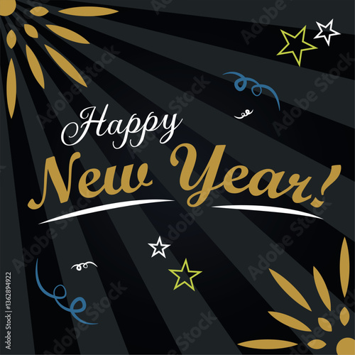 Black happy new year invitational card Vector