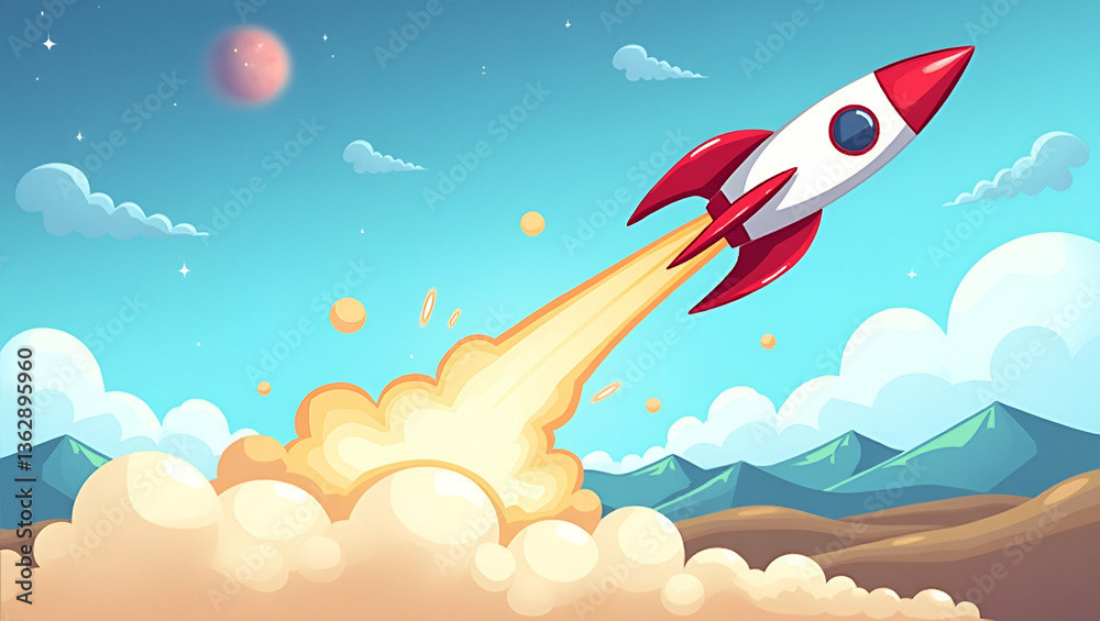 Cartoon Vector Illustrations of Rocket Launches for Educational Materials & Space-Themed Designs Cartoon Vector Illustrations of Rocket Launches for Educational Materials & Space-Themed Designs