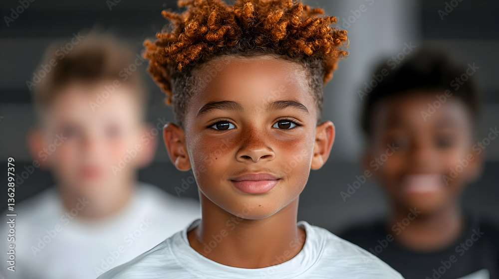 Portrait of a Happy Young Boy with Friends, Playful and Joyful Portrait of a Happy Young Boy with Friends, Playful and Joyful