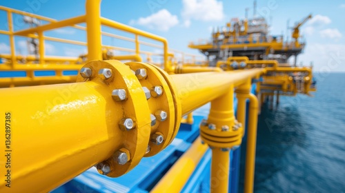 Offshore oil rig operations marine environment industrial infrastructure coastal view energy sector development