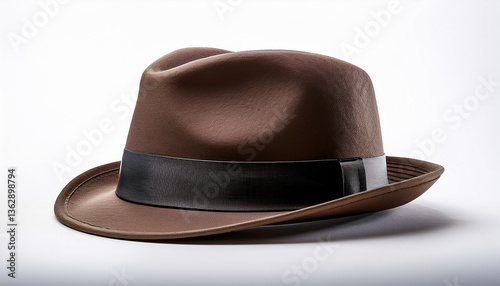 a mockup of a fedora hat captured from a three quarter angle isolated on a white background