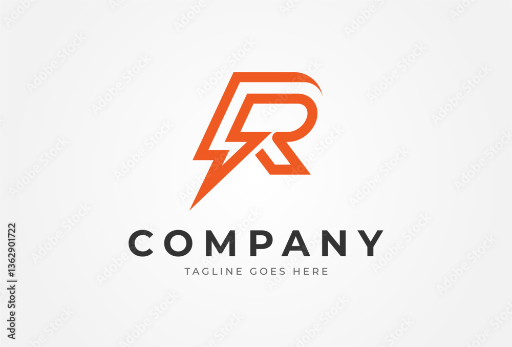 Letter R Electric Logo. letter R and lightning bolt combination. tunder bolt design logo template Element. vector illustration
