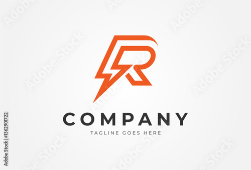 Letter R Electric Logo. letter R and lightning bolt combination. tunder bolt design logo template Element. vector illustration