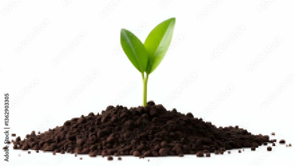 Young Plant Sprouts from Rich Soil: A Symbol of Growth and Nature's Resilience - Cute Vector Illustration on White Background for Business and Eco-Friendly Themes Young Plant Sprouts from Rich Soil: A Symbol of Growth and Nature's Resilience - Cute Vector Illustration on White Background for Business and Eco-Friendly Themes