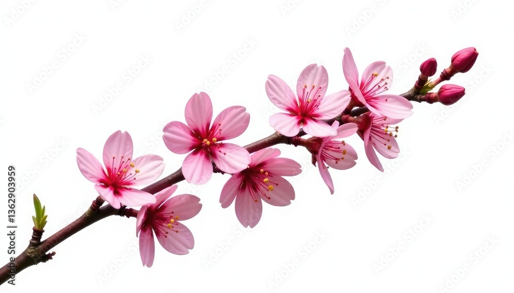 Naklejka premium Single branch with small flowers isolated on white background, spring, color, blooms