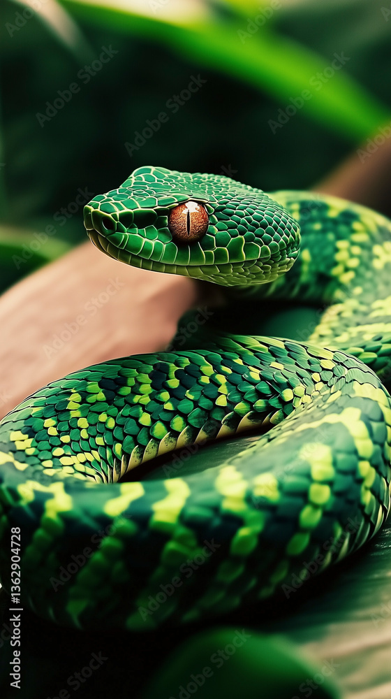 Fototapeta premium vibrant green viper, scary