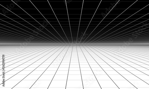Grid as abstract background or pattern. Perspective view. Black and white side.