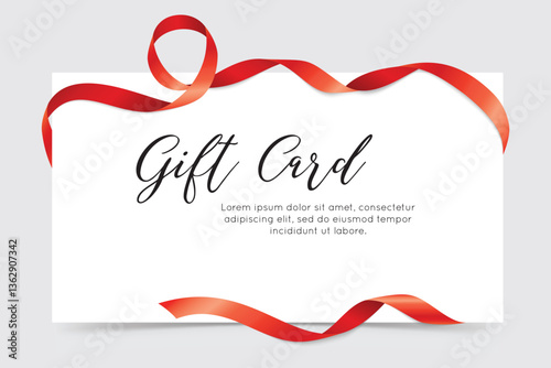 Stylish gift card with red ribbon wrapping. Ideal for festive occasions, promotions, and digital voucher designs.