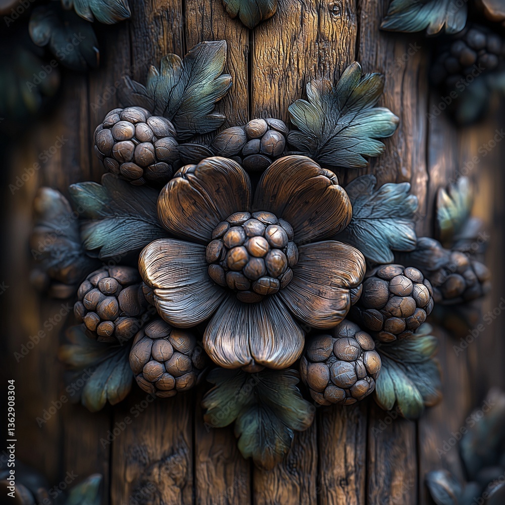 Fototapeta premium ornate wood carving with fruit and leaf motifs