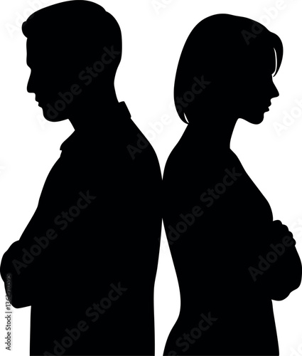 Silhouetted Discord: A poignant silhouette captures the emotional chasm between a man and woman, symbolizing conflict, distance, and the complexities of relationships. 