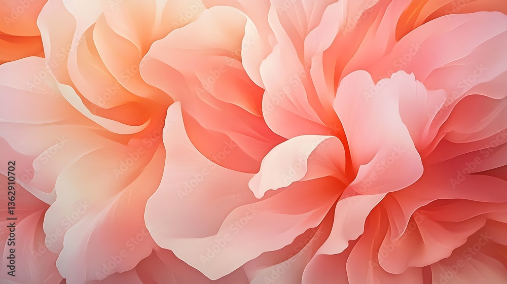 Peach and Coral Blossom Close-Up: A Digital Painting of Delicate Petals AI Generated