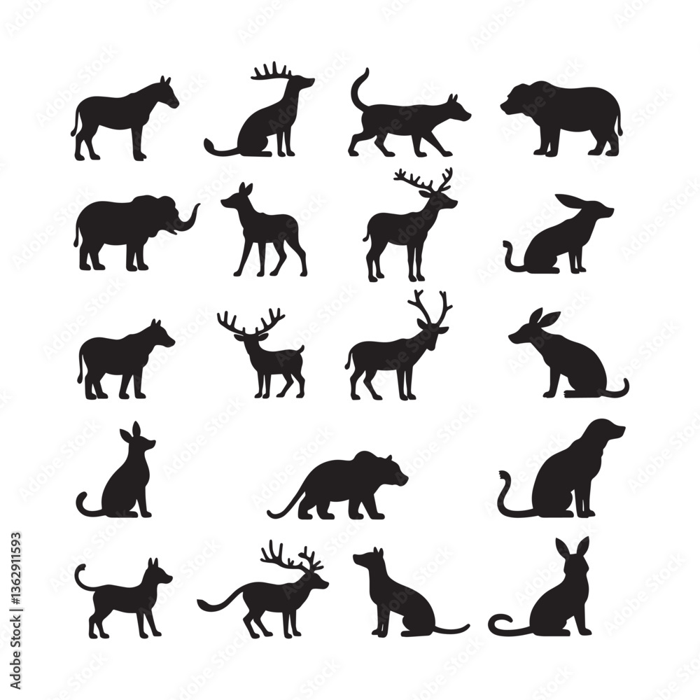 Obraz premium Elegant Animal Silhouettes – Minimalist Wildlife Art Collection