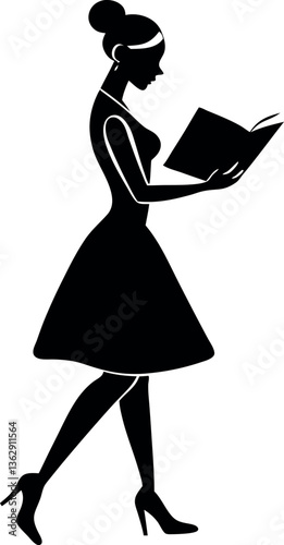 A stylish silhouette of a woman, absorbed in a book.